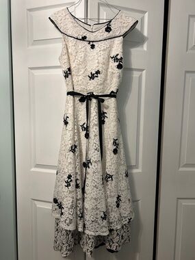 Elegant White and Black Lace Dress